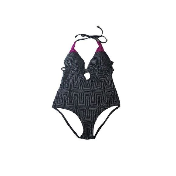 Ambrielle Cut Out One piece Black White Stripe Swimsuit - Picture 1 of 3